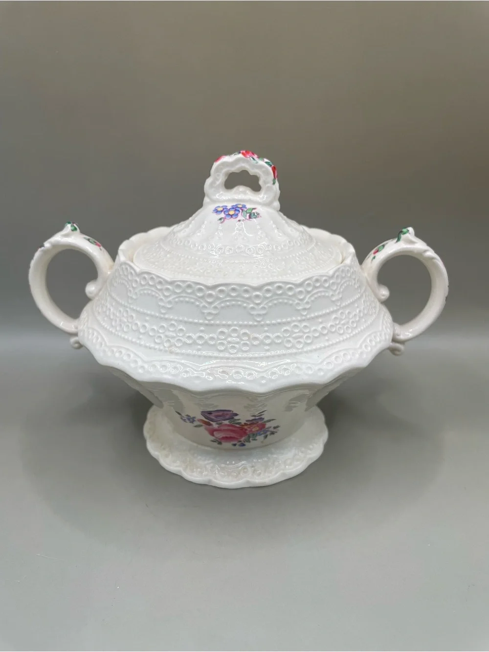 Vintage Spode’s Jewel Copeland Off White Sugar Bowl W/Lid Claudia Roses Pattern